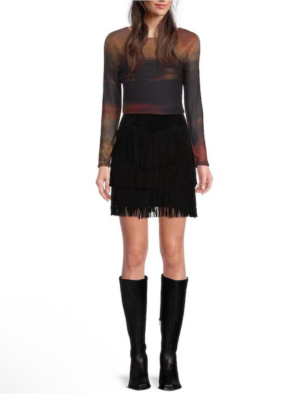 NWT Scully Western Tiered Suede Fringe Mini Skirt - Picture 3 of 8